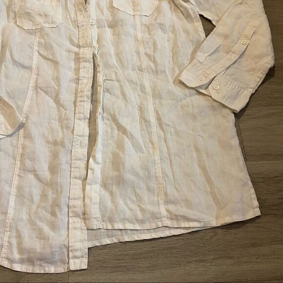 NWOT public easy wear white 100% linen button down with front pockets - Picture 2 of 7